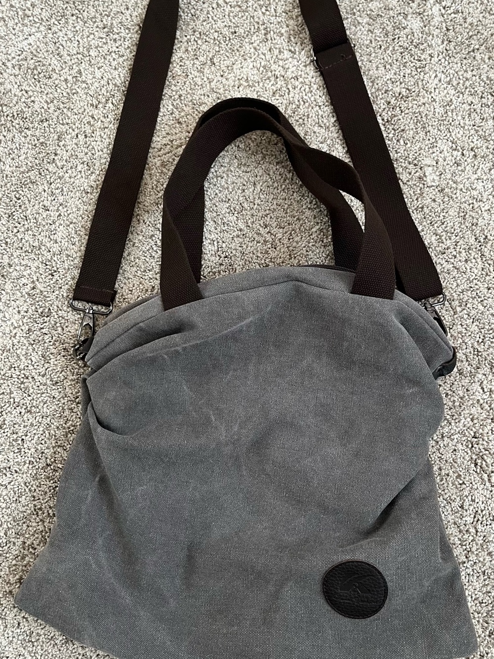 Gray Canvas Messenger Bag with Adjustable Strap